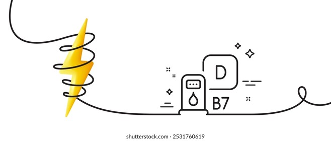 Diesel station line icon. Continuous one line with curl. Filling station sign. B7 liquid fuel symbol. Diesel station single outline ribbon. Loop curve with energy. Vector