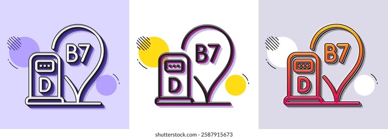 Diesel station line icon. Halftone dotted pattern. Gradient icon with grain shadow. Filling station location sign. B7 liquid fuel symbol. Line diesel station icon. Various designs. Vector