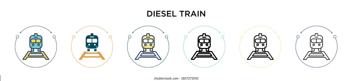 Diesel train icon in filled, thin line, outline and stroke style. Vector illustration of two colored and black diesel train vector icons designs can be used for mobile, ui, web