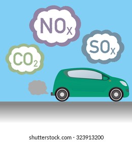 Diesel vehicle and Exhaust gas, image illustration