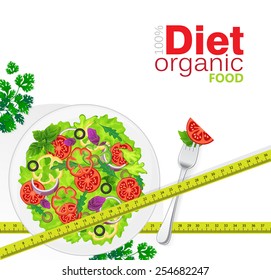 Diet. Background with vegetables and measuring tape