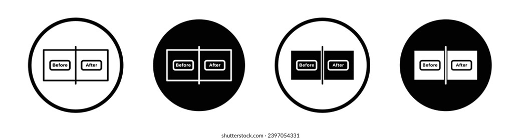 Diet before after vector icon set in black filled and outlined style.