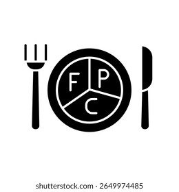 Icono plano negro de dieta para proyectos digitales e impresos.  Iconos limpios mínimos para App y Sitios web. Iconos modernos y sencillos para UI UX y branding