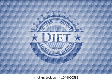 Diet blue badge with geometric pattern.