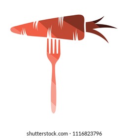 Diet carrot on fork icon. Flat color design. Vector illustration.