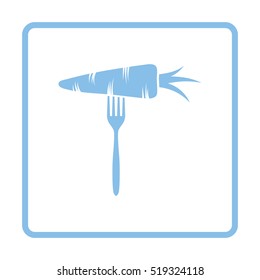 Diet carrot on fork icon. Blue frame design. Vector illustration.