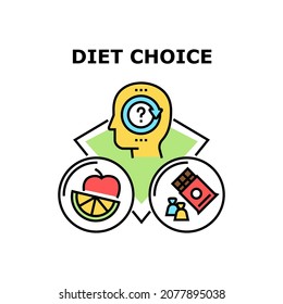 Diet Choice Vector Icon Concept. Diet Choice Between Healthy Vegetarian Meal And Junk Sweet And Fat Dish. Healthcare Vitamin Or Unhealthy Fatty Nutrition Choosing Human Color Illustration