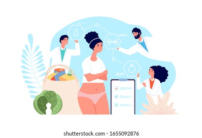 Diet concept. Healthy fasting, delicious detox. Metabolism, obesity treatment with doctors. Dietitians, personal therapy vector illustration
