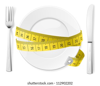 Diet Concept. Plate With Knife, Fork And Measure Tape