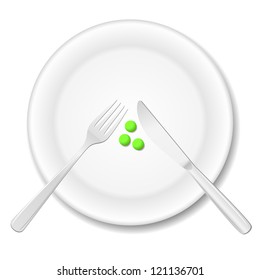 Diet concept. Three peas on a plate