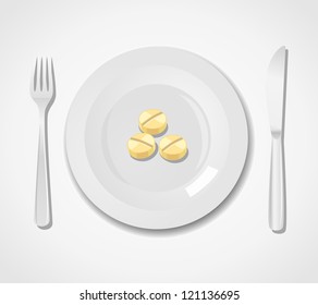 Diet concept. Three tablets on a plate