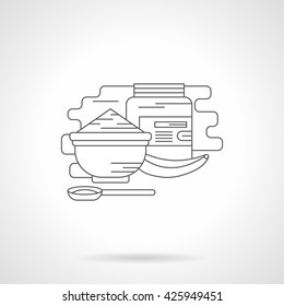 Diet and daily routine. Healthy food. Fruits, protein cereal and sport supplements. Line vector icon