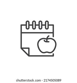 Diet day line icon. linear style sign for mobile concept and web design. Calendar and apple outline vector icon. Symbol, logo illustration. Vector graphics