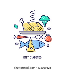 Diet diabetes icon. Diabetes vector thin line icon. Premium quality outline sign. Stock vector illustration in flat design.