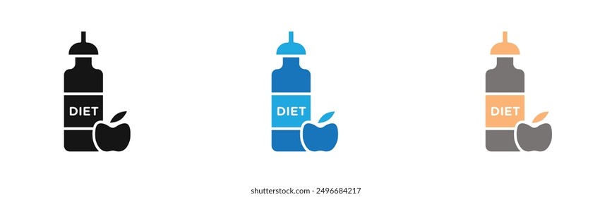 Diet drink icon outline collection or set in black and white