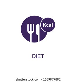 Diet element in flat simple style on white background. Diet icon, with text name concept template