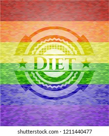 Diet emblem on mosaic background with the colors of the LGBT flag