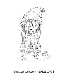 Diet failed. Vector illustration sketch in ink.  