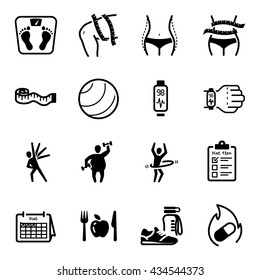 Diet Fit Firm Healthy Exercise Vector Icon Set