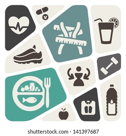 Diet and fitness background with icons