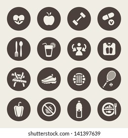 Diet and fitness theme icons set