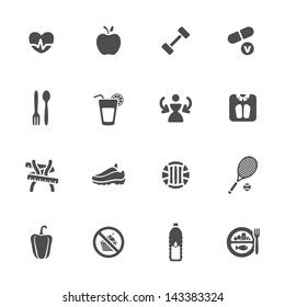 Diet and fitness theme icons set