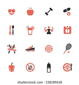 Diet and fitness theme icons set