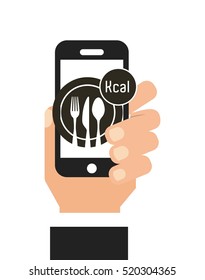 Diet food application on smartphone . Calorie counter app. Vector illustration
