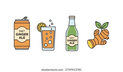 Diet Ginger Ale Line art soft artistic abstract illustration