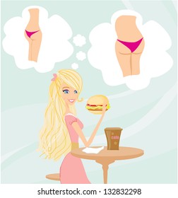 Diet girl eating hamburger