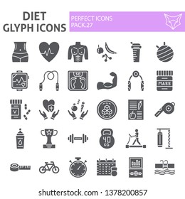 Diet glyph icon set, sport symbols collection, vector sketches, logo illustrations, gym signs solid pictograms package isolated on white background, eps 10.