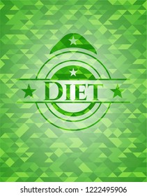 Diet green emblem. Mosaic background