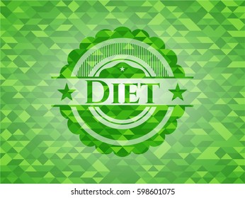 Diet green emblem with triangle mosaic background