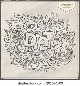 Diet hand lettering and doodles elements background. Vector illustration