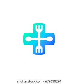 Diet For Health, Health Care Logo, Spoon and Fork in Cross