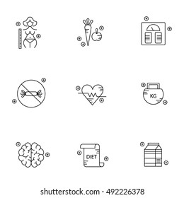  Diet, health and fitness vector icon set 