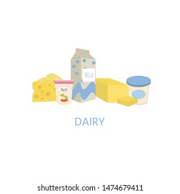 Diet. Healthy eating concept. dairy food icons isolated on white background.  Daily ration. Proteins, fats, carbohydrates. Vector  illustration