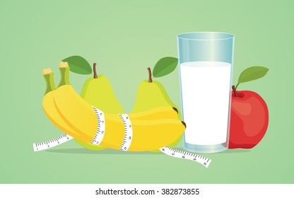 diet healthy fruit with banana pear milk and apple