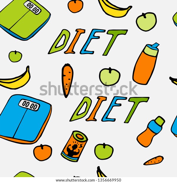 Diet Healthy Nutrition Cartoon Characters Seamless Stock Vector Royalty Free 1356669950