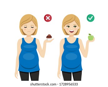 Diet for a healthy pregnancy. Pregnant woman. Vector illustration