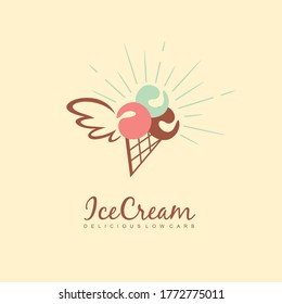 Diet ice cream logo design. Low carb ice cream vector icon. Summer dessert symbol.