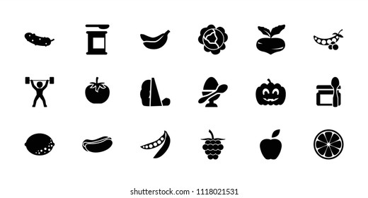 Diet icon. collection of 18 diet filled icons such as beet, cabbage, hot dog, cucumber, peas, pumpkin halloween, power lifter, apple. editable diet icons for web and mobile.
