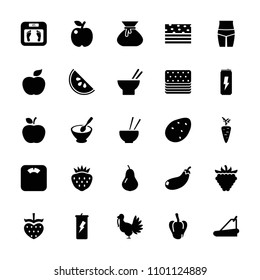 Diet icon. collection of 25 diet filled icons such as potato, pear, pepper, floor scales, apple, asian food, strawberry, raspberry. editable diet icons for web and mobile.