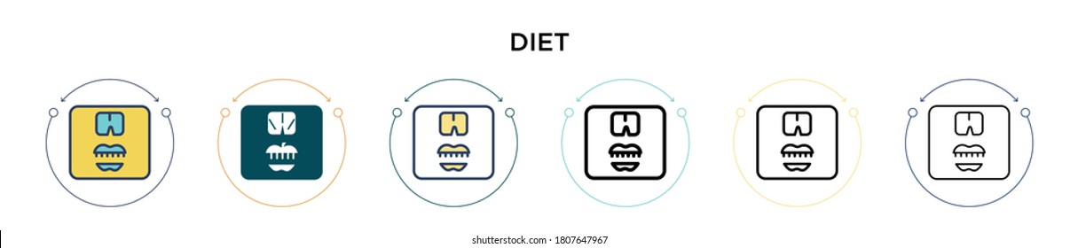 Diet icon in filled, thin line, outline and stroke style. Vector illustration of two colored and black diet vector icons designs can be used for mobile, ui, web