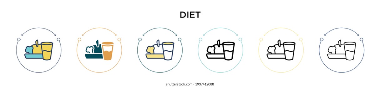 Icono de dieta en estilo relleno, delgado, contorno y trazo. Ilustración vectorial de dos diseños de vectores de dieta de color y negro se pueden utilizar para móviles, ui, web