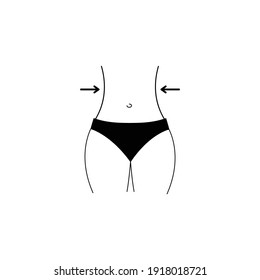 Diet icon, fitness icon. Women waist with arrow