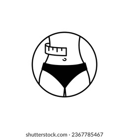 Diet icon, fitness icon. Women waist with arrow