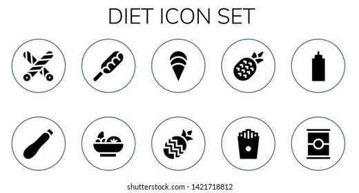 diet icon set. 10 filled diet icons.  Simple modern icons about  - Liquorice, Courgette, Hot dog, Salad, Clam, Pineapple, French fries, Sauce, Tomato