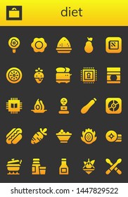 diet icon set. 26 filled diet icons.  Simple modern icons about  - Fried egg, Weight, Powder, Pear, Apple, Kiwi, Strawberry, Toaster, Chip, Baby food, Avocado, Courgette, Hot dog