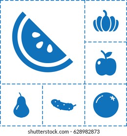 Diet icon. set of 6 diet filled icons such as orange, pear, cucumber, pumpkin, apple
